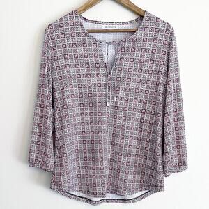 Liz Claiborne geometric print blouse red white black Large EUC